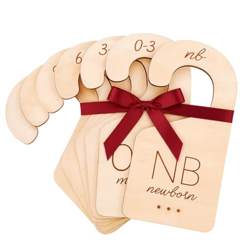 Baby Clothes Dividers for Closet – Wood Size Dividers for Newborn to 24 Months, Nursery Organizer, Large 1in Letter Size (Set of 7)