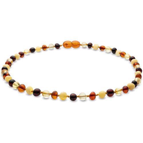 Natural Baltic Amber Necklace 13 inches - Knotted Between Beads- Polished Amber Beads- Multicolor