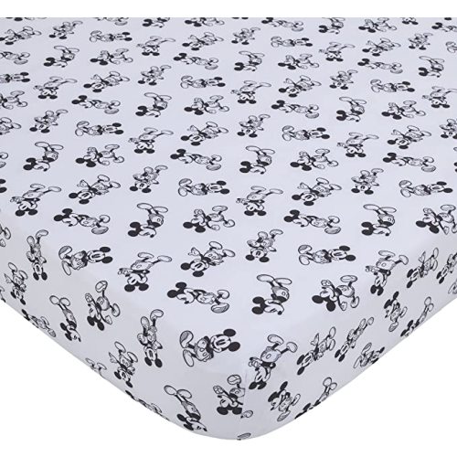 NoJo Disney Mickey Mouse - Timeless Mickey White & Black Fitted Crib Sheet, Black, White