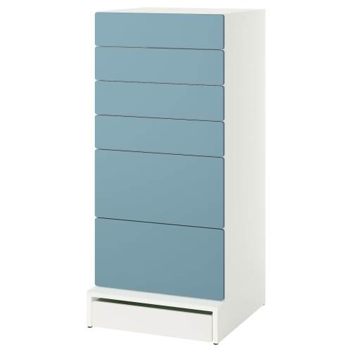 SMÅSTAD / UPPFÖRA 6-drawer chest - white/blue 23 5/8x25 5/8x53 1/2 "
