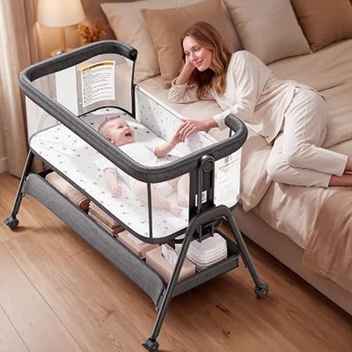 ANGELBLISS 3 in 1 Baby Bassinet, Baby Bedside Bassinet with Full Mesh