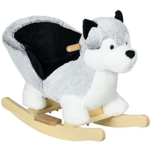 Qaba Baby Rocking Horse, Husky Themed Rocking Animal For Children, Plush Animal Rocker Ride On Toy For Kids 18-36 Months With Wooden Base, Seat Belt
