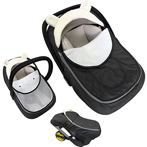 Carseat Cover,Baby Car Seat Cover,Infant Carseat Cover Canopy Universal Fitted Winter Autumn Spring Car Seat Cover for Babies Boy Girl Newborn,with Mesh Cover,Warm Breathable-Black