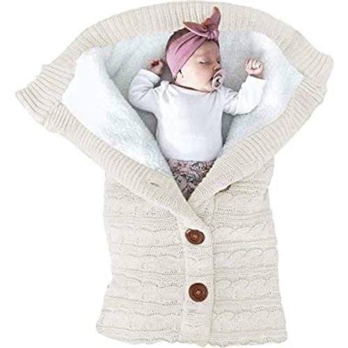 XMWEALTHY Unisex Infant Swaddle Blankets Soft Thick Fleece Knit Baby Girls Boys Stroller Wraps Baby Accessory White