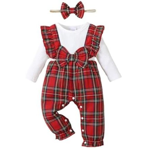 Newborn Infant Baby Girl Clothes Fall Winter Plaid Long Sleeve Jumpsuit One Piece Romper Bodysuit Baby Overalls Outfits