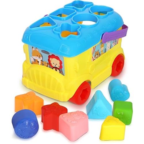 Bus Shape Sorter Toy - Kids Block Sorter with 16 Colorful Shapes - Sorting Toys for Toddlers 1-3 - Creative Play Learning Skills Development