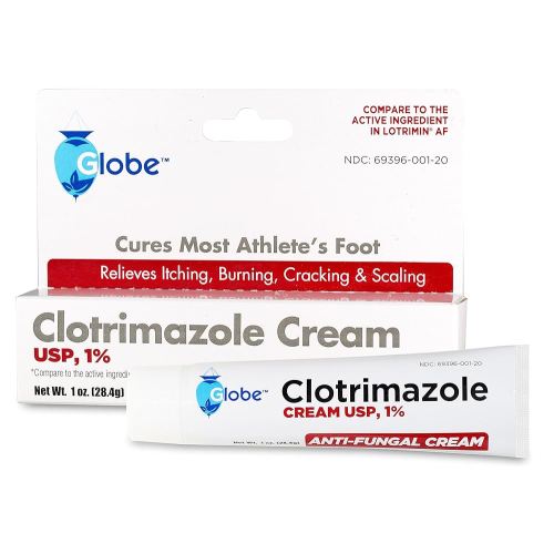 Globe Clotrimazole Antifungal Cream 1% USP (1 oz), Anti Fungal Treatment, Relieves Itching, Burning, Cracking and Scaling Associated Athletes Foot, Jock Itch, Ringworm and More