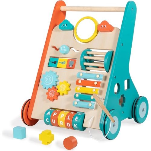 Wooden Baby Walker with Wheels, Walker for Baby Boys 12 Months Push Toy, Sit to Stand Activity Walker Learning to Walk