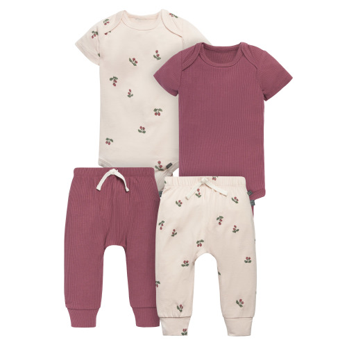 Modern Moments by Gerber Baby Neutral Super Soft Bodysuit and Pant, 4-Piece Outfit Set, Sizes Newborn - 12 Months