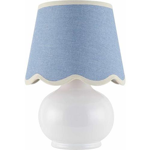 Theisseil Boho Ceramic Bedside Table Lamp for Bedroom Nightstand and Living Room - Shade Cotton - Light Blue, White - 13" H
