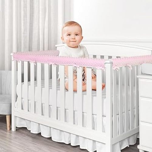 Bed Bumpers for Toddlers Crib Rail Covers for Teething Crib Rail Cover&Corner Guard Coverage Straps Suits for Most Standard Bed (3pc-Pink)