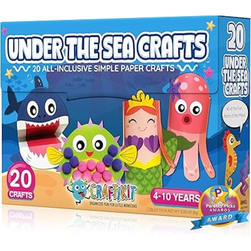 Craftikit® 20 Award-Winning Under The Sea Toddler Arts and Crafts for Girls Ages 4-8, Paper Craft Kits, Sea Animals, Mermaid Crafts for Girls Ages 4-6, Boys, Preschool Craft Supplies for Kids