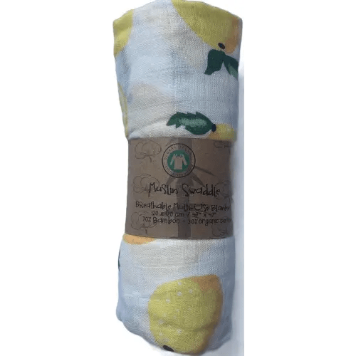 Muslin Swaddle Breathable Multi-Use Blanket, 120 x 120 cm, 47" x 47", 70% Bamboo + 30% Organic Cotton, for Baby Infant Newborn Boys Girls Swaddling Receiving Blanket Wraps. (Yellow, Lemon)