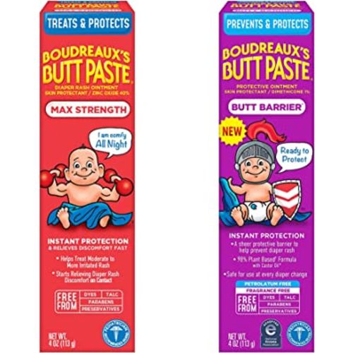 Boudreaux's Butt Paste 4oz Butt Barrier Ointment and 4oz Max. Strength Diaper Rash Ointment