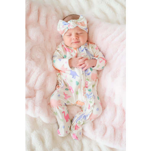 Ruffle Zipper Bamboo Footie in Little Fossil Pink | Caden Lane