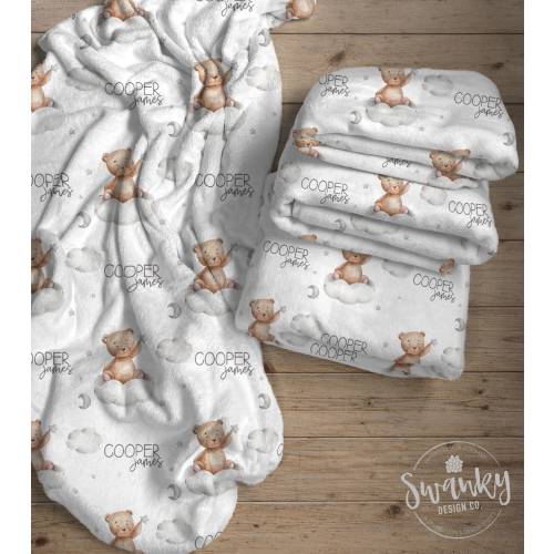 Personalized Teddy Bear Blanket, Baby Shower Gift, Custom Teddy Bear Nursery Decor, Gender Neutral, The Cooper