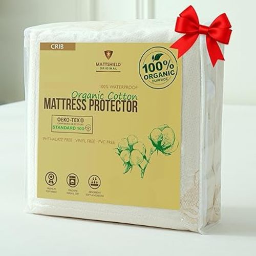 Crib Organic Mattress Protector Pad - Certified Organic Cotton Waterproof Breathable Mattress Pad Cover - 250 GSM Comfort - Deep Pocket - Fitted Comfort