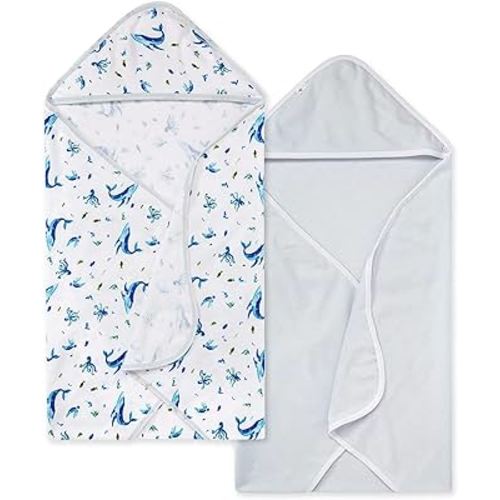 Burt's Bees Baby - Hooded Towels, Absorbent Knit Terry, Super Soft Single Ply, 100% Organic Cotton (2-Pack)
