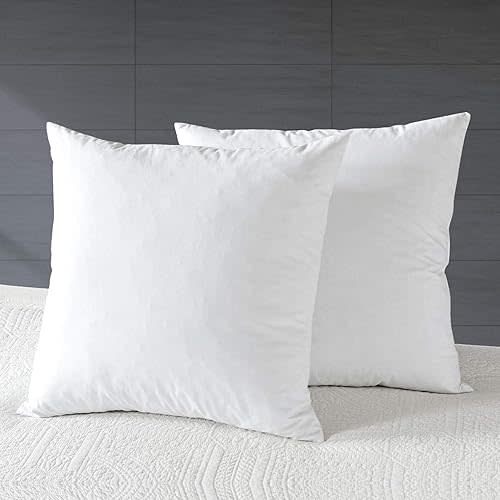 APSMILE Organic 16x16 Feather Down Throw Pillow Inserts Set of 2, 100% Cotton Fabric, Soft Fluffy Square Decorative Pillow Form Core for Sofa, Bed, Couch, Cushion Sham Stuffer