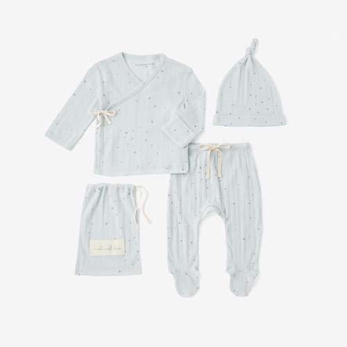 Blue Celestial Organic Ribbed Cotton Layette Set – Elegant Baby
