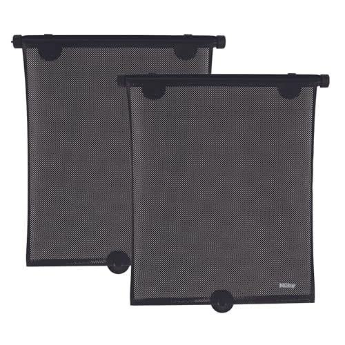 Nuby 14" Roller Vehicle Side Window Sun Protection Shade for Baby | 2 Pack (Black)
