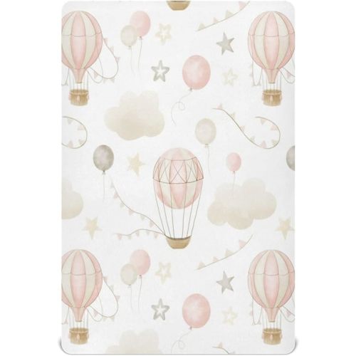 Kigai Hot Air Balloon Clouds Crib Sheet for Boys and Girls Jersey Knit Fitted Crib Sheet Cozy Soft Breathable Baby Crib Sheet Standard Baby Sheet and Toddler Bed Sheet, 28 x 52 in