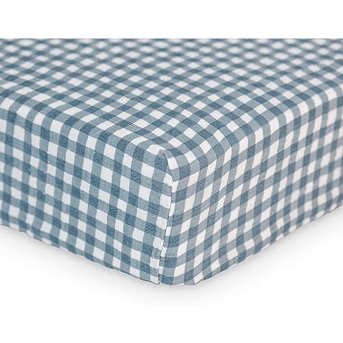 Lulujo Muslin Crib Sheets - Fitted Crib Mattress Sheets for Boys and Girls - 28"x 52", 1 Pack (Navy Gingham)