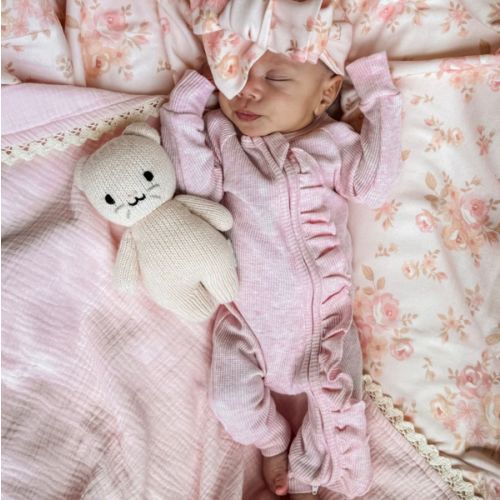 Frill Zip Romper | Baby Pink Marle Waffle – Little and Fern