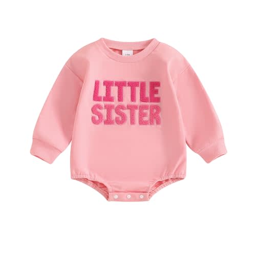 FIOMVA Little Sister Newborn Outfit Baby Girl Bubble Romper Sweatshirt Big Sister Matching Outfits Infant Fall Clothes