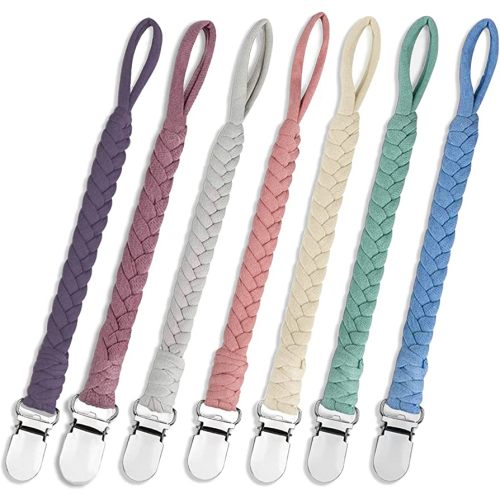 7 Pcs Braided Pacifier Clip Baby Girls for Boys, Handmade Cotton Pacifier Holder Binky Clips Fits All Pacifiers Modern Unisex Smoother Clip Baby Gifts