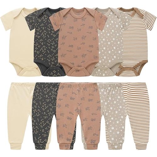 Baby Newborn Layette 10-Piece Sets Cotton Bodysuits Pants Sets for Baby Boys Girls Toddler Unisex Baby Gift Set