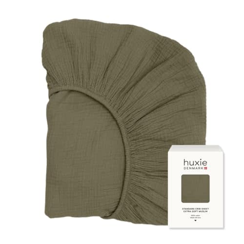 Huxie Denmark - Super Soft Muslin Fitted Baby Crib Sheets for Boys and Girls – Standard Size for 28'' x 52'' Crib Mattress - 100% Organic Cotton for Ultimate Comfort (Sage Green)