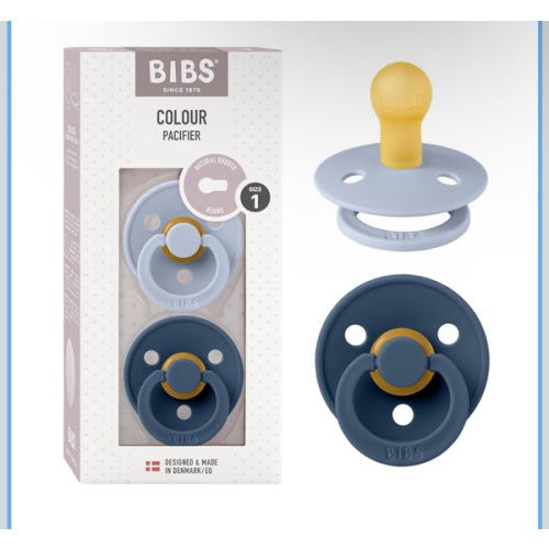 BIBS Pacifiers 0-6 Months | 2-Pack Soothers | BPA-Free Round Nipple | Made in Denmark | Dusty Blue/Steel Blue Colour Pacifier