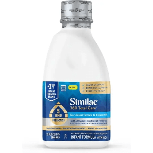 Similac 360 Total Care Infant Formula with 5 HMO Prebiotics, Our Closest Formula to Breast Milk, Non-GMO, Baby Formula, Ready-to-Feed 32-fl-oz Bottle