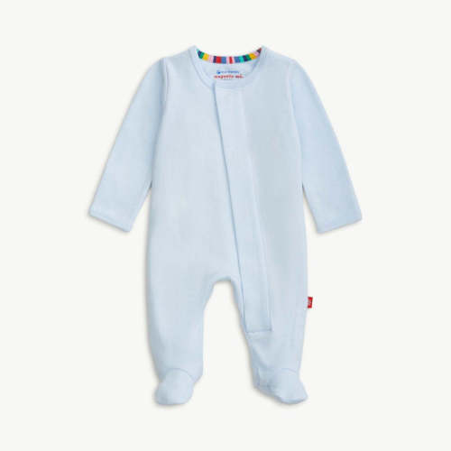 soft baby blue organic cotton magnetic parent favorite footie