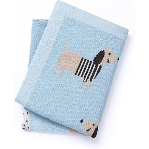 Baby Blanket 100% Cotton Dachshund Puppy Dog Breathable Receiving Swaddle Blankets for Newborns Boy Girl Blue 40x30in