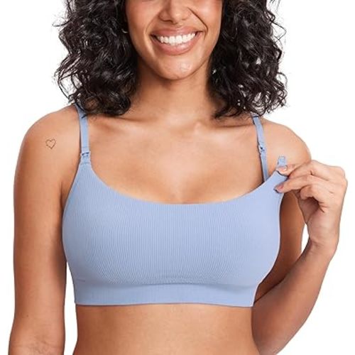 MOMANDA Women's Nursing Bras Ribbed Seamless Bralettes Support Sports Bra Wireless Maternity Breastfeeding Bra Sleep