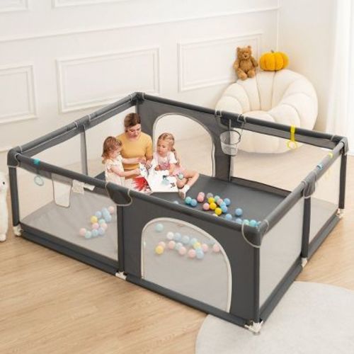Gotgelif 79"x79" 4-panel Baby Playpen Spacious & Secure Foldable Playard Gray