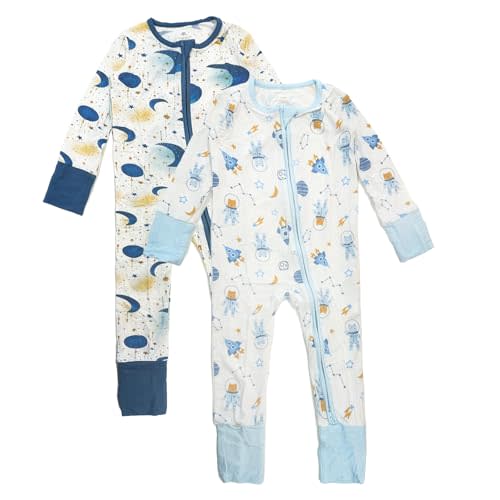 OPAWO Viscose from Bamboo Baby Pajamas Girl 2pack Mittens Cuff 2 Way Zipper Soft Footless Sleeper Baby Boy One-Piece Romper