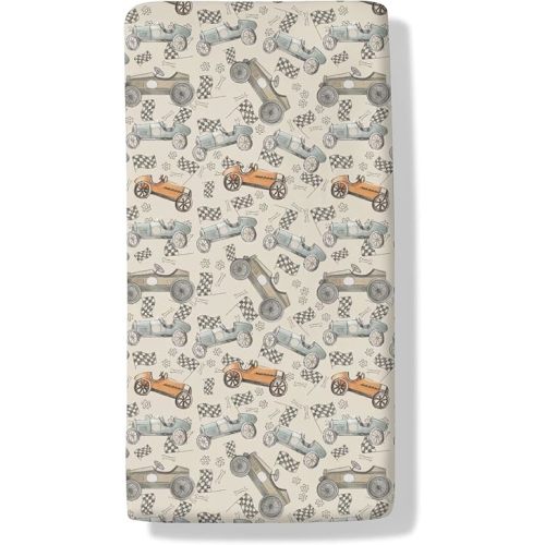 Vintage Race Car Vehicle Baby Crib Sheets for Standard Crib and Toddler Mattresses Retro Racing Racecar Nursery Bedding Sheet Outdoor Sports Crib Mattress Sheets 28x52in