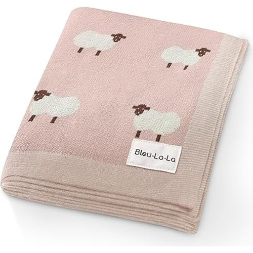 Luxury Knit Baby Receiving Blanket - 100% Cotton Soft Cozy Lightweight Receiving Swaddler Crib Stroller Blanket for Shower Gift Registry for Newborns Infants Toddlers (Sheep - Light Pink)