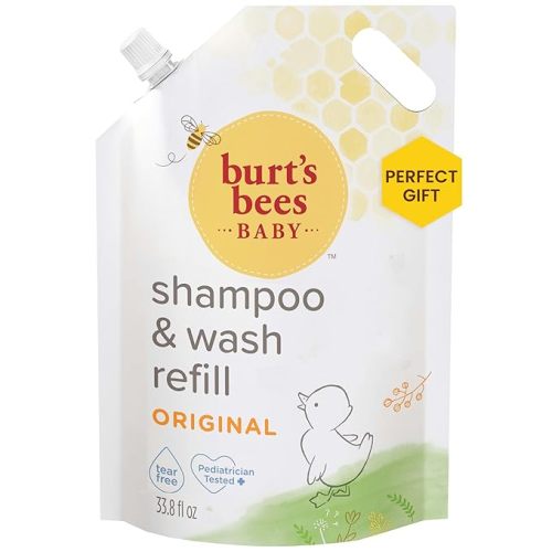 Burt's Bees Baby Shampoo and Body Wash Refill Bag, 33.8 fl oz | natural origin plant based | sensitive skin | original fresh scent | tear-free | pediatrician tested | 2-in-1 - 33.8 Fl Oz (Pack of 1) - Original