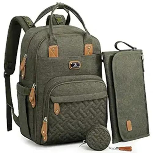 Dikaslon Diaper Bag Backpack with Portable Changing Pad, Pacifier Case and Stroller Straps, Large Unisex Baby Bags for Boys Girls, Multipurpose Travel Back Pack for Moms Dads, Army Green
