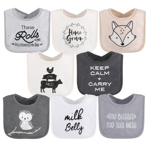 The Peanutshell Terry Bib Set for Baby Boys or Girls, 8 Pack Unisex Set for Feeding, Teething, Drooling