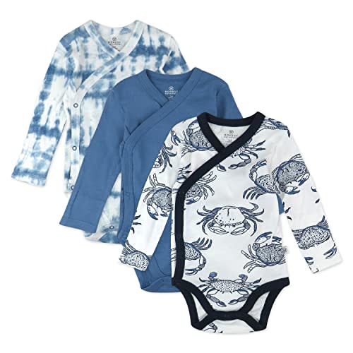 HonestBaby Baby Long Sleeve Side-Snap Organic Cotton Kimono Bodysuits (3 Pack)