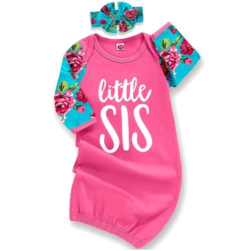 AMAWMW Newborn Baby Girl Little Sister Sleeper Gown Stripe Long Sleeve Nightgown Pajamas Gifts Stuff Essential Outfit