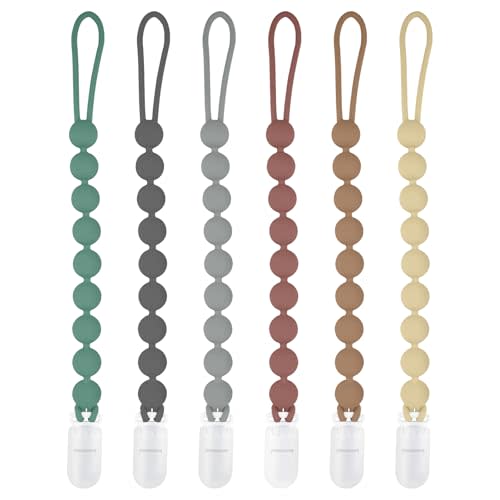 Silicone Pacifier Clips for Boys, 6 Pack One Piece Soft Flexible Binky Clips Pacifier Holder Clip for Boys