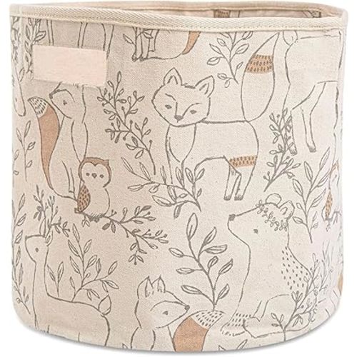 Crane Baby Woodland Nursery Basket, Animal Nursery Decor, Fabric Storage Bin, Collapsible Forest Decor, Hamper with Handles for Toys, Laundry, and Baby Items