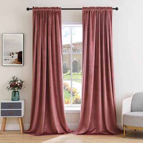 MIULEE Dusty Rose Pink Velvet Curtains Thermal Insulated Blackout Curtain Drapes for Bedroom Living Room Darkening 92 Inches Long Curtains Panels Rod Pocket Set of 2