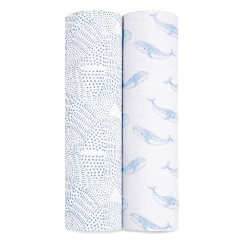 aden + anais Swaddle Blanket, 100% Organic Cotton Blankets for Girls & Boys, Baby Receiving Swaddles, Ideal Newborn & Infant Swaddling Set, 2 Pack, Oceanic
